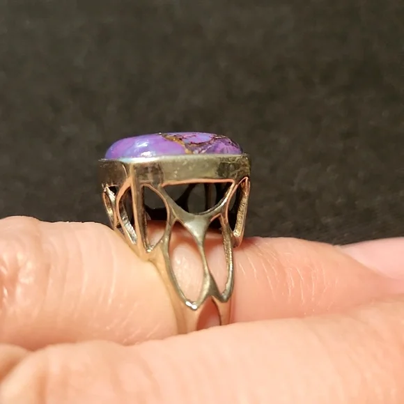 *SOLD* NEW Genuine Sterling Silver & Copper Purple Turquoise Statement Ring - Picture 2 of 3